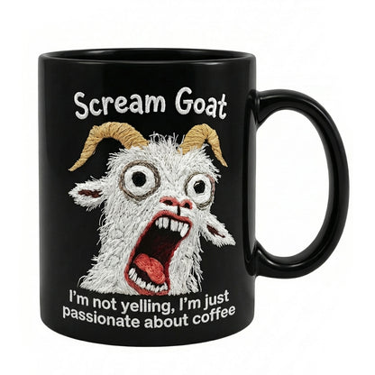 Funny Scream Goat Mug – “I’m Not Yelling, I’m Passionate About Coffee” Ceramic Coffee Cup