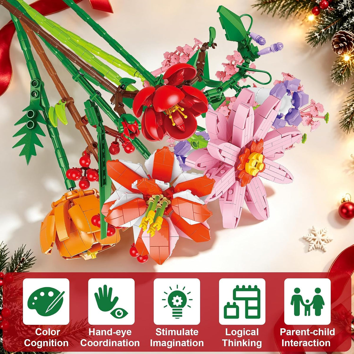 24-Day Flower Bouquet Building Blocks Advent Calendar – 24 Different Flowers Christmas Countdown Building Set