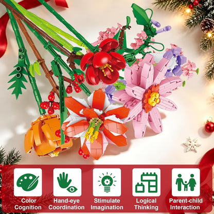 24-Day Flower Bouquet Building Blocks Advent Calendar – 24 Different Flowers Christmas Countdown Building Set