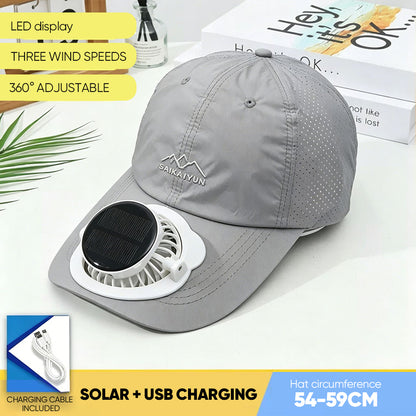 Summer Solar-Powered Digital Display Fan Baseball Cap