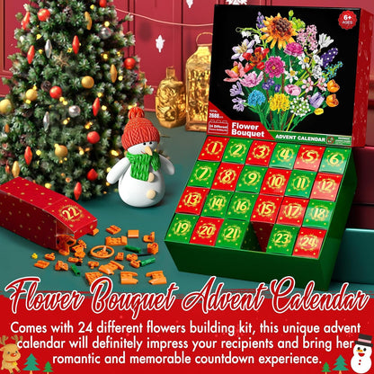24-Day Flower Bouquet Building Blocks Advent Calendar – 24 Different Flowers Christmas Countdown Building Set