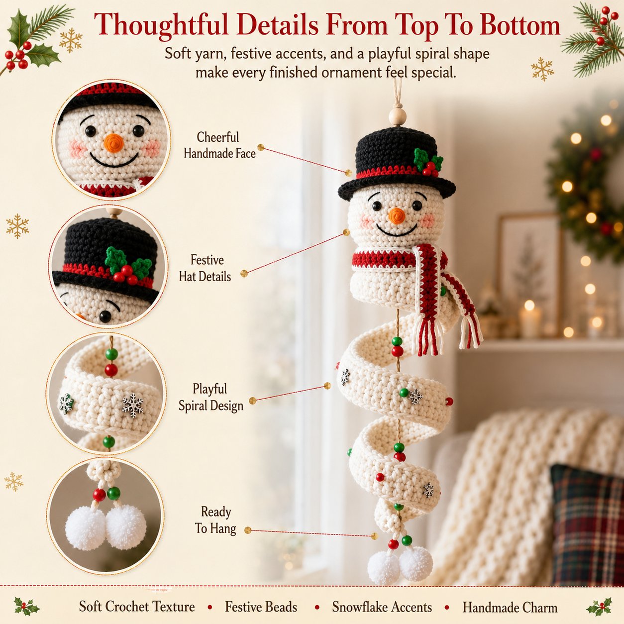 ☃️ Crochet Snowman Spiral Ornament DIY Kit