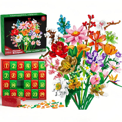 24-Day Flower Bouquet Building Blocks Advent Calendar – 24 Different Flowers Christmas Countdown Building Set