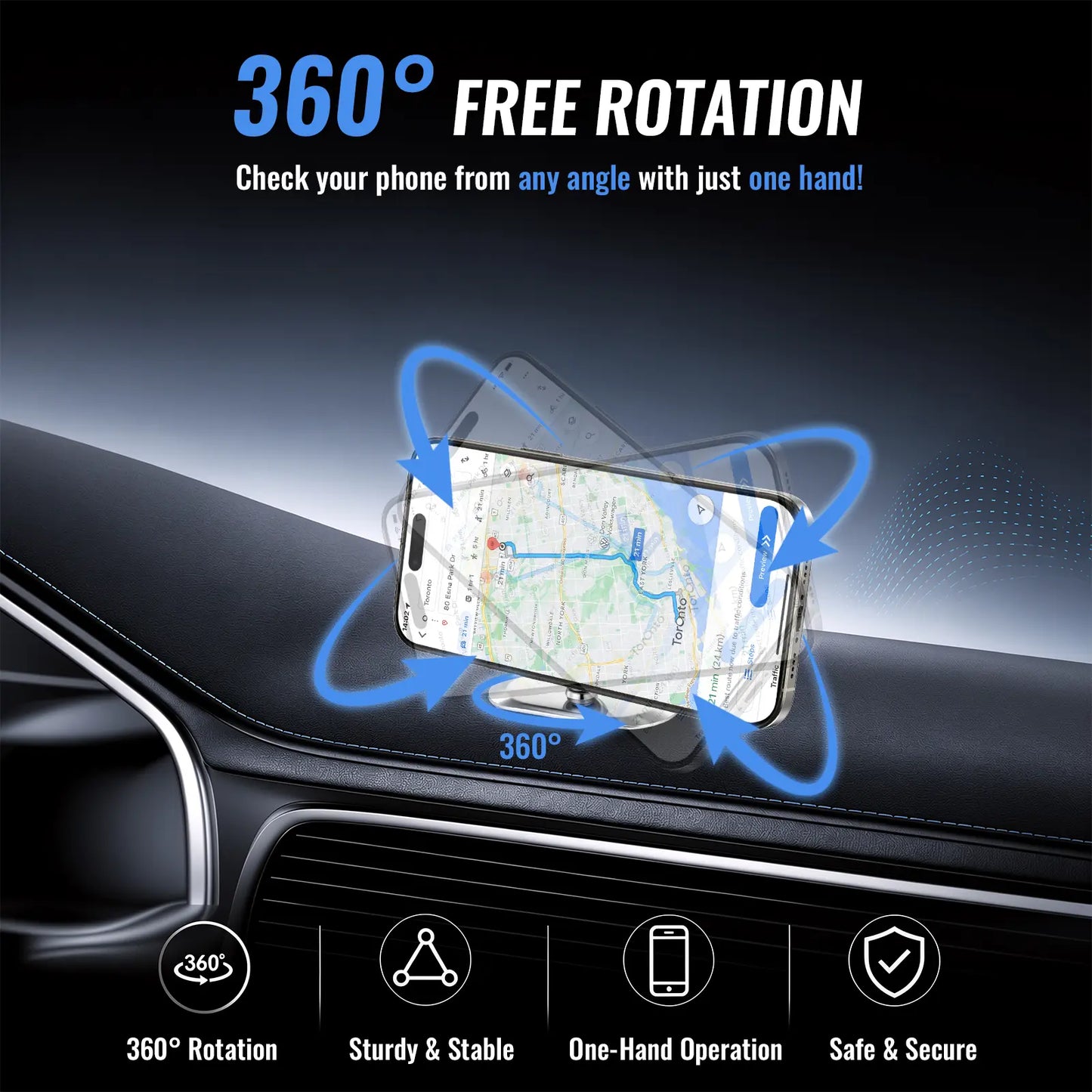 Magnetic Phone Holder for Car, Tablet Mount, 360° Rotation