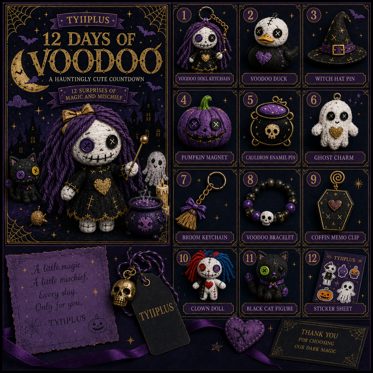 TYIIPLUS™ 12 Days of Voodoo Countdown Calendar – Halloween Advent Calendar with 12 Spooky Surprise Gifts, Creepy Cute Collectible Set