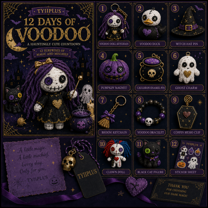 TYIIPLUS™ 12 Days of Voodoo Countdown Calendar – Halloween Advent Calendar with 12 Spooky Surprise Gifts, Creepy Cute Collectible Set