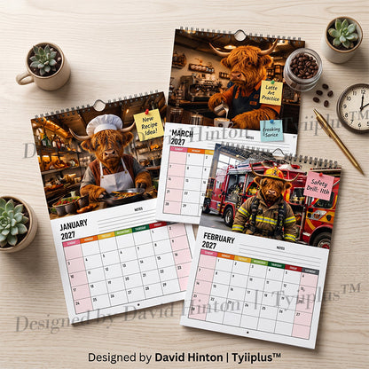 🐮 Highland Cows Working 2027 Calendar