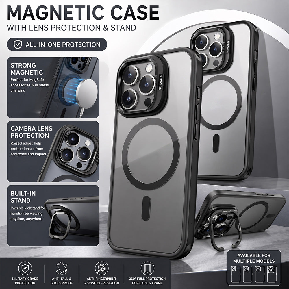 TYIIPLUS™ Magnetic Phone Case with Camera Protection & Built-In Stand