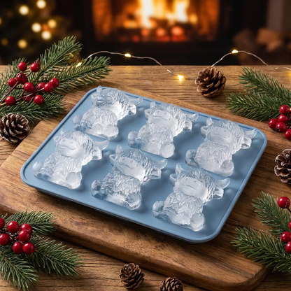 🐮 Mini Highland Cow Ice Cube Mold – Cute 6-Cavity 3D Ice for Drinks, Parties & Gifts