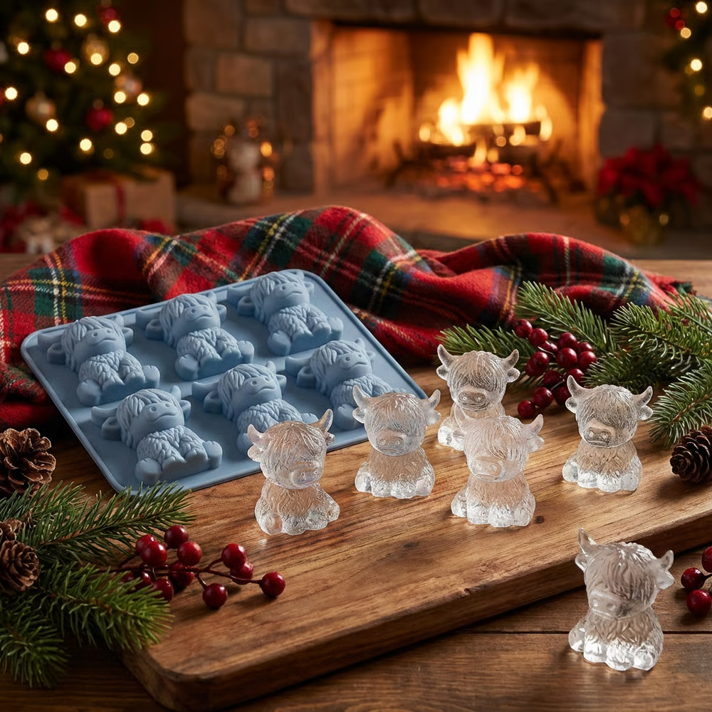🐮 Mini Highland Cow Ice Cube Mold – Cute 6-Cavity 3D Ice for Drinks, Parties & Gifts