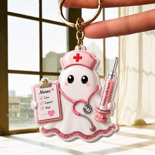 🌸👩‍⚕️ Cute Ghost Nurse Keychain