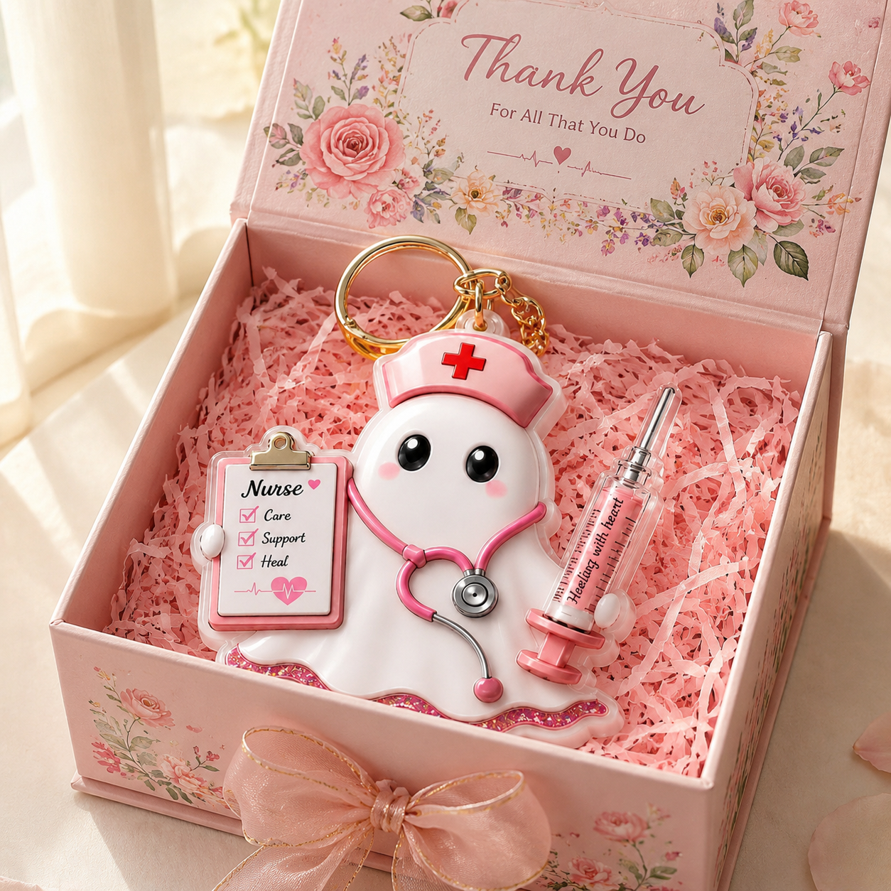 🌸👩‍⚕️ Cute Ghost Nurse Keychain