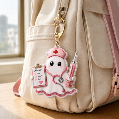 🌸👩‍⚕️ Cute Ghost Nurse Keychain