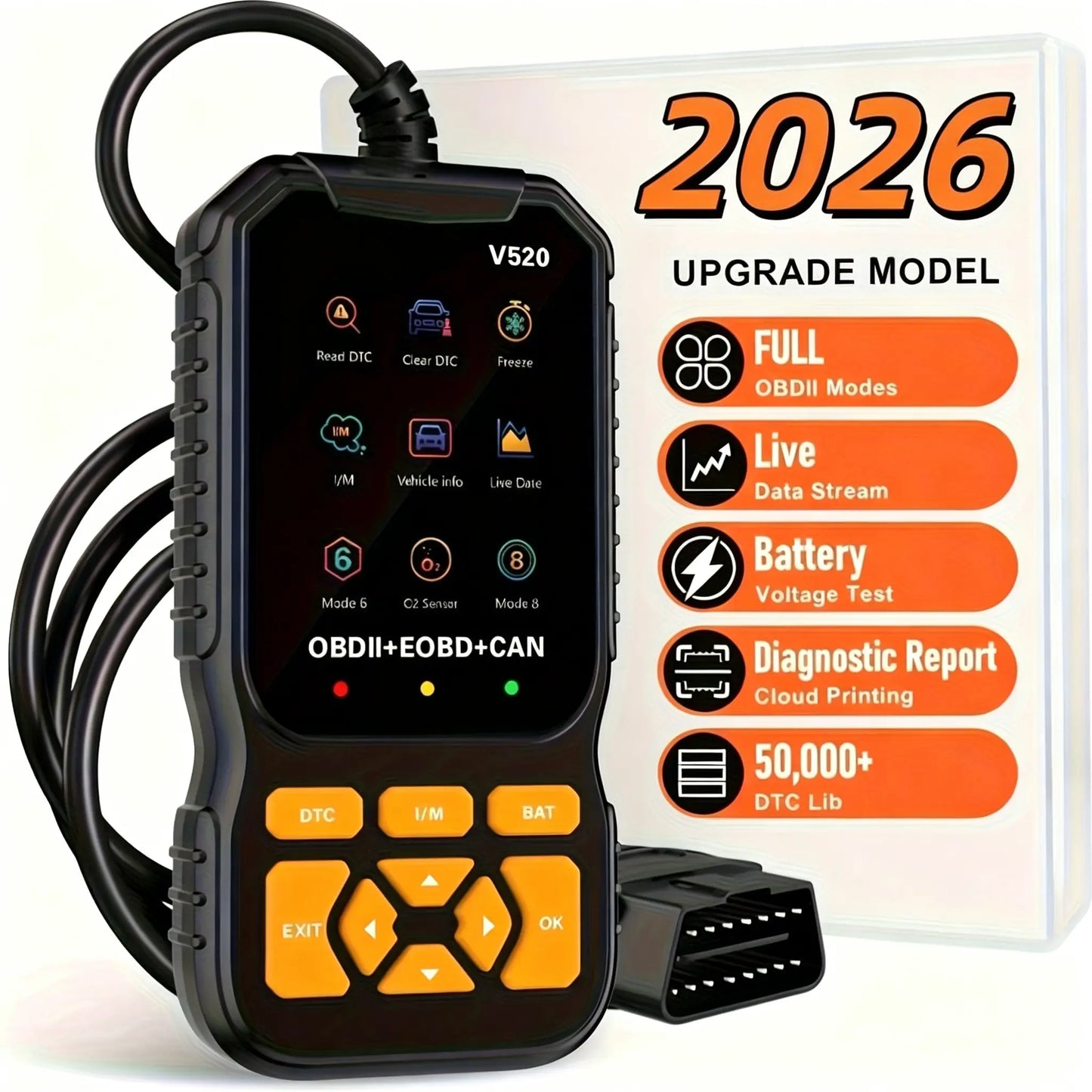 TYIIPLUS V520 OBD2 Scanner Car Diagnostic Tool, Code Reader with Live Data Stream, Battery Voltage Test & I/M Readiness for All OBDII Vehicles