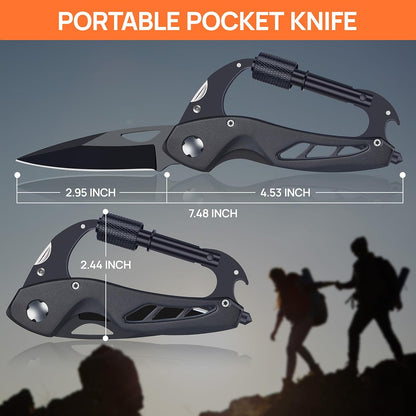 All-in-One Carabiner Multi Tool – Compact EDC Keychain with Knife & Screwdriver
