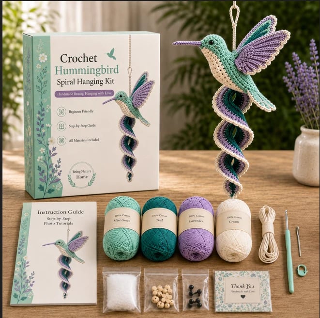 🧶🌿 Crochet Spiral Hanging Kit – Beginner-Friendly DIY Garden Animal Decor