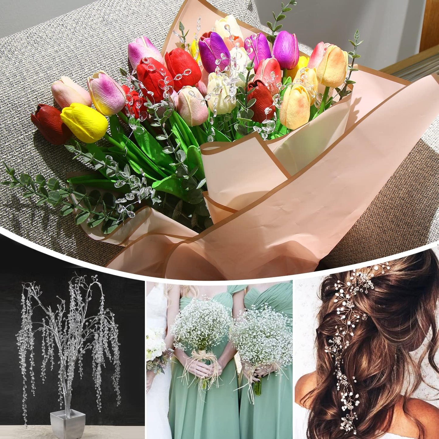 TYIIPLUS™ 50 Pcs Crystal Bead Floral Picks – Sparkling Decorative Stems for Bouquets & Home Decor