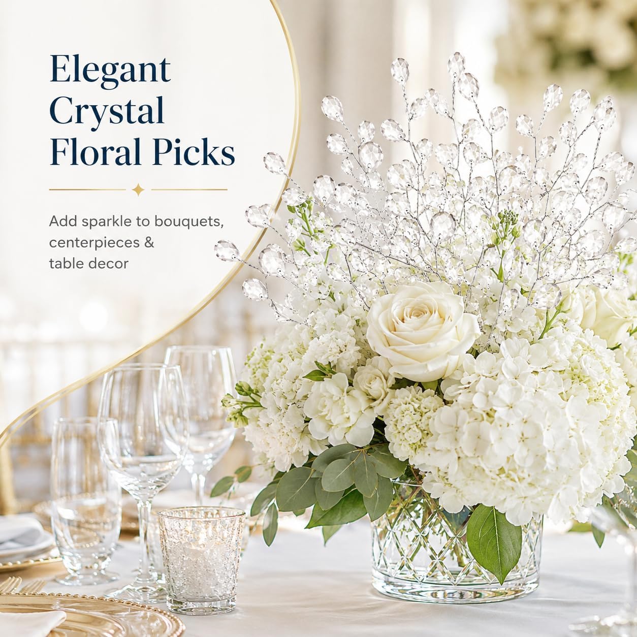 TYIIPLUS™ 50 Pcs Crystal Bead Floral Picks – Sparkling Decorative Stems for Bouquets & Home Decor