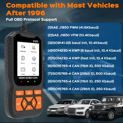 TYIIPLUS V520 OBD2 Scanner Car Diagnostic Tool, Code Reader with Live Data Stream, Battery Voltage Test & I/M Readiness for All OBDII Vehicles