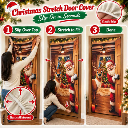 Christmas Door Cover – Stretchable Santa & Reindeer Door Decoration
