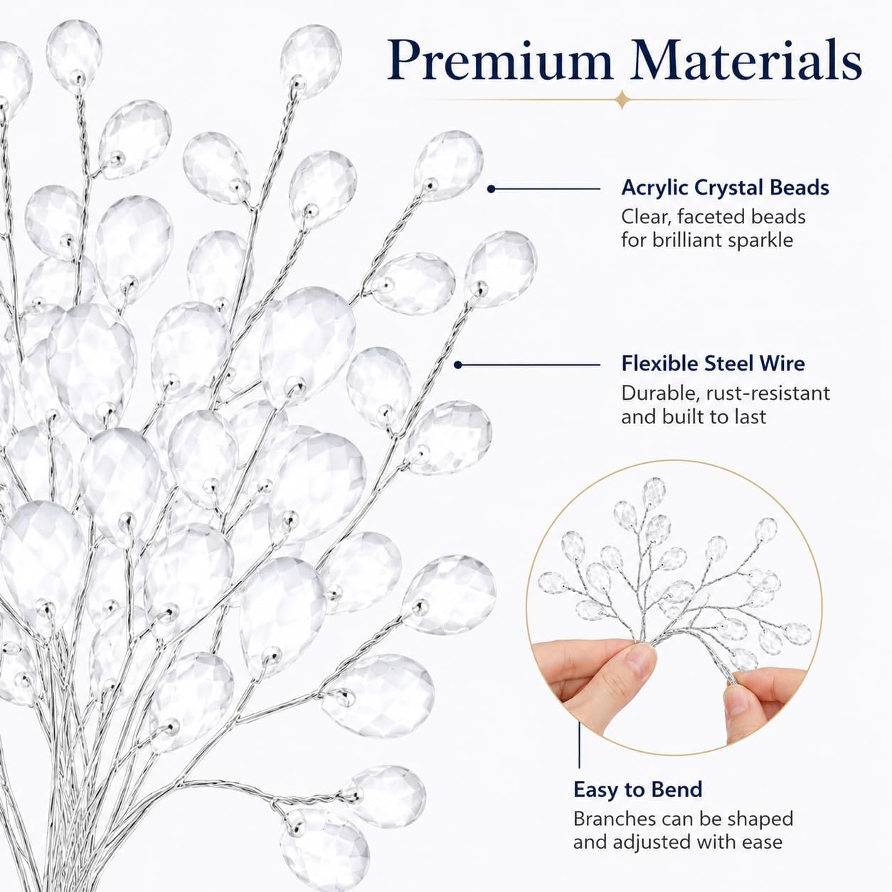 TYIIPLUS™ 50 Pcs Crystal Bead Floral Picks – Sparkling Decorative Stems for Bouquets & Home Decor