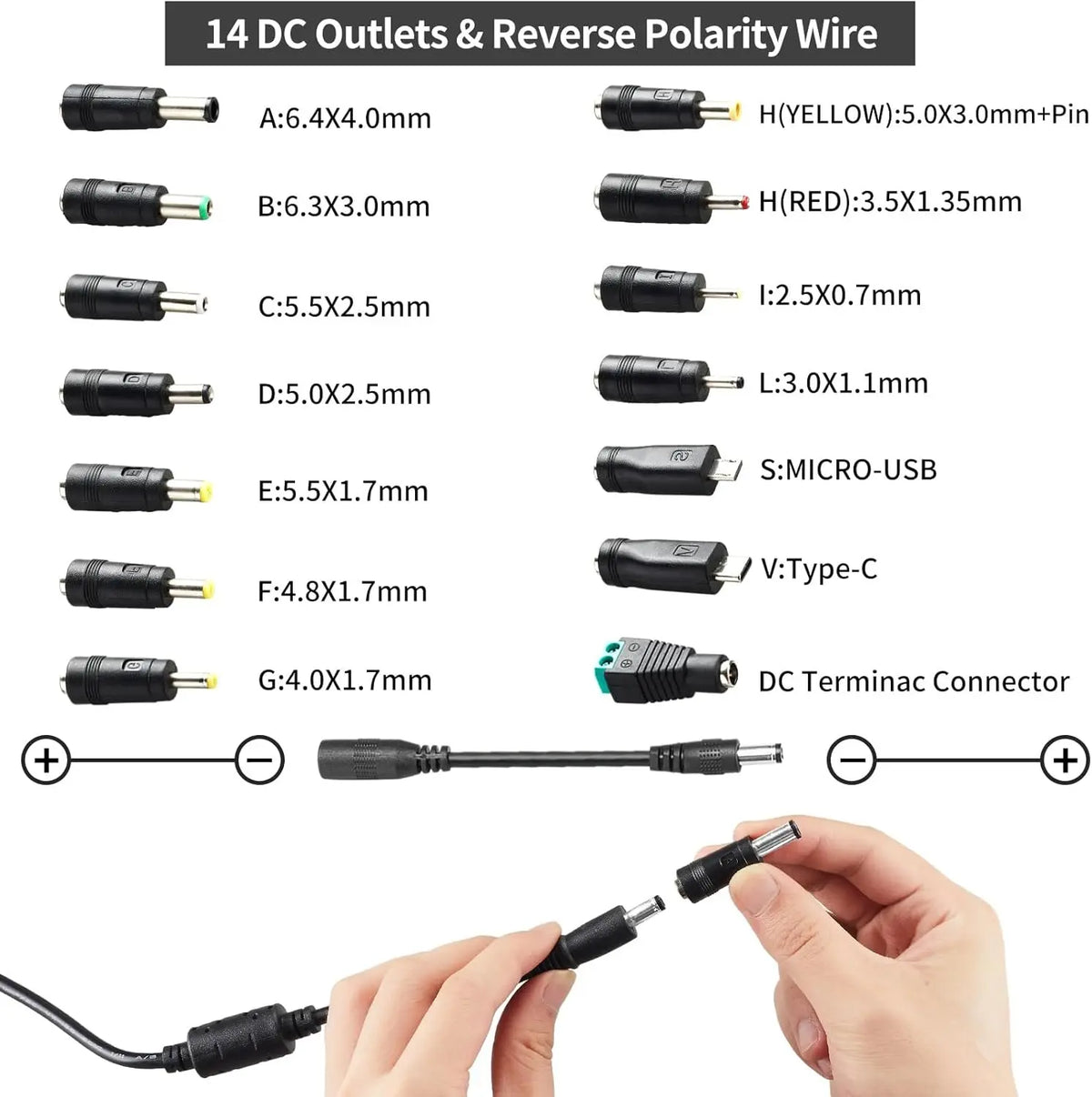 TYIIPLUS Adjustable Universal Power Supply Adapter with 14 Tips & Reverse Polarity Cable