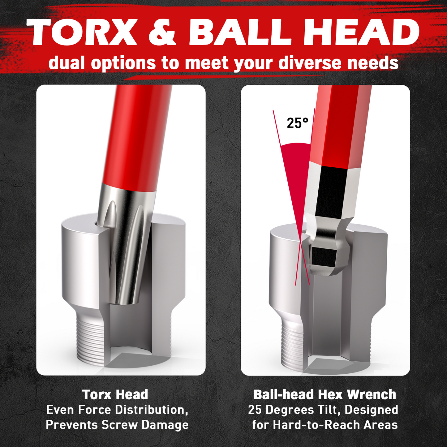 TYIIPLUS 30-Piece Long Arm Ball End L-Hex & Torx Key Set with Grip Handle