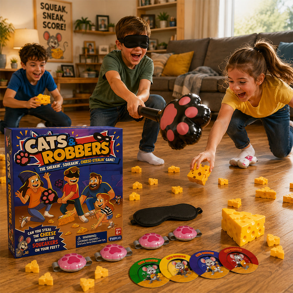 TYIIPLUS™ Cats & Robbers Family Party Game – Squeaky Sneaking Cheese-Stealing Game