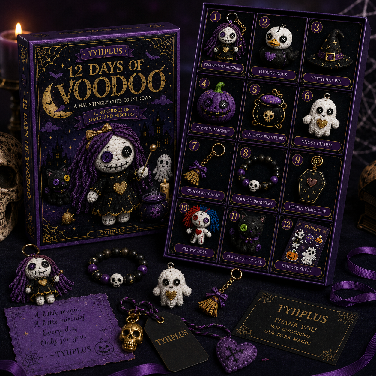 TYIIPLUS™ 12 Days of Voodoo Countdown Calendar – Halloween Advent Calendar with 12 Spooky Surprise Gifts, Creepy Cute Collectible Set