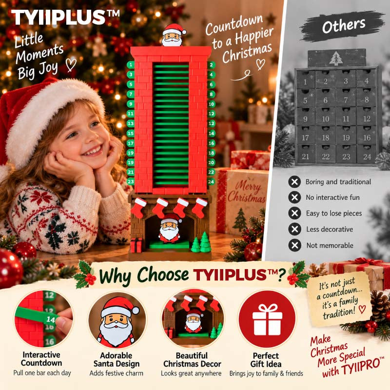 TYIIPLUS™ Santa Christmas Countdown Advent Calendar – 24-Day Interactive Fireplace Countdown Decoration