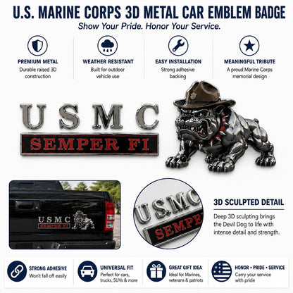 U.S. Marine Corps Semper Fi Devil Dog Car Emblem Metal Badge