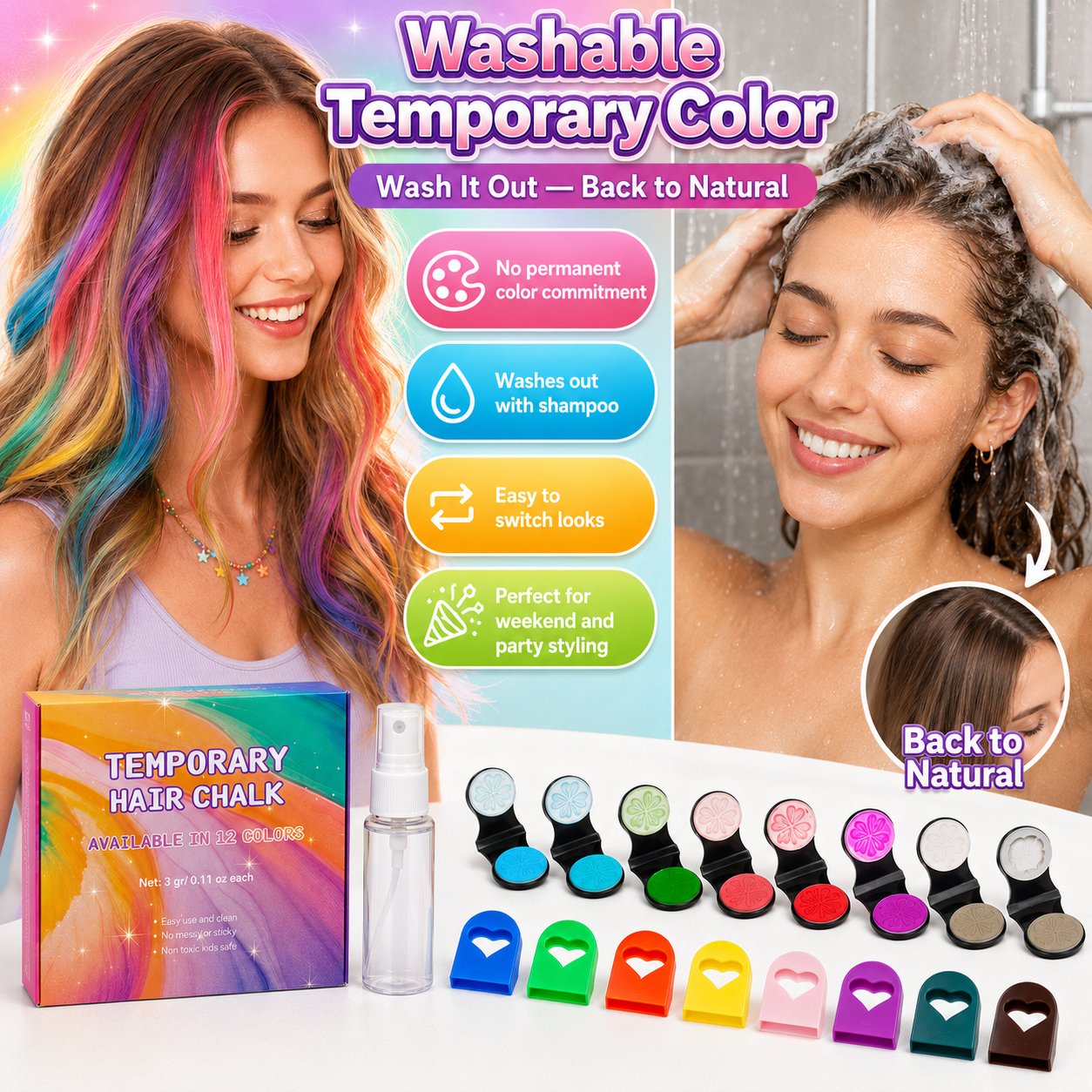 12-Color Temporary Hair Chalk Set