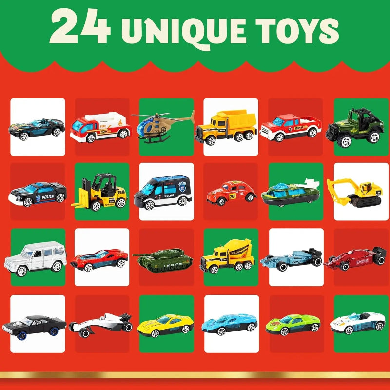 TYIIPLUS™ 2026 Christmas Car Advent Calendar – 24 Die-Cast Vehicles for Kids, Daily Countdown Surprises