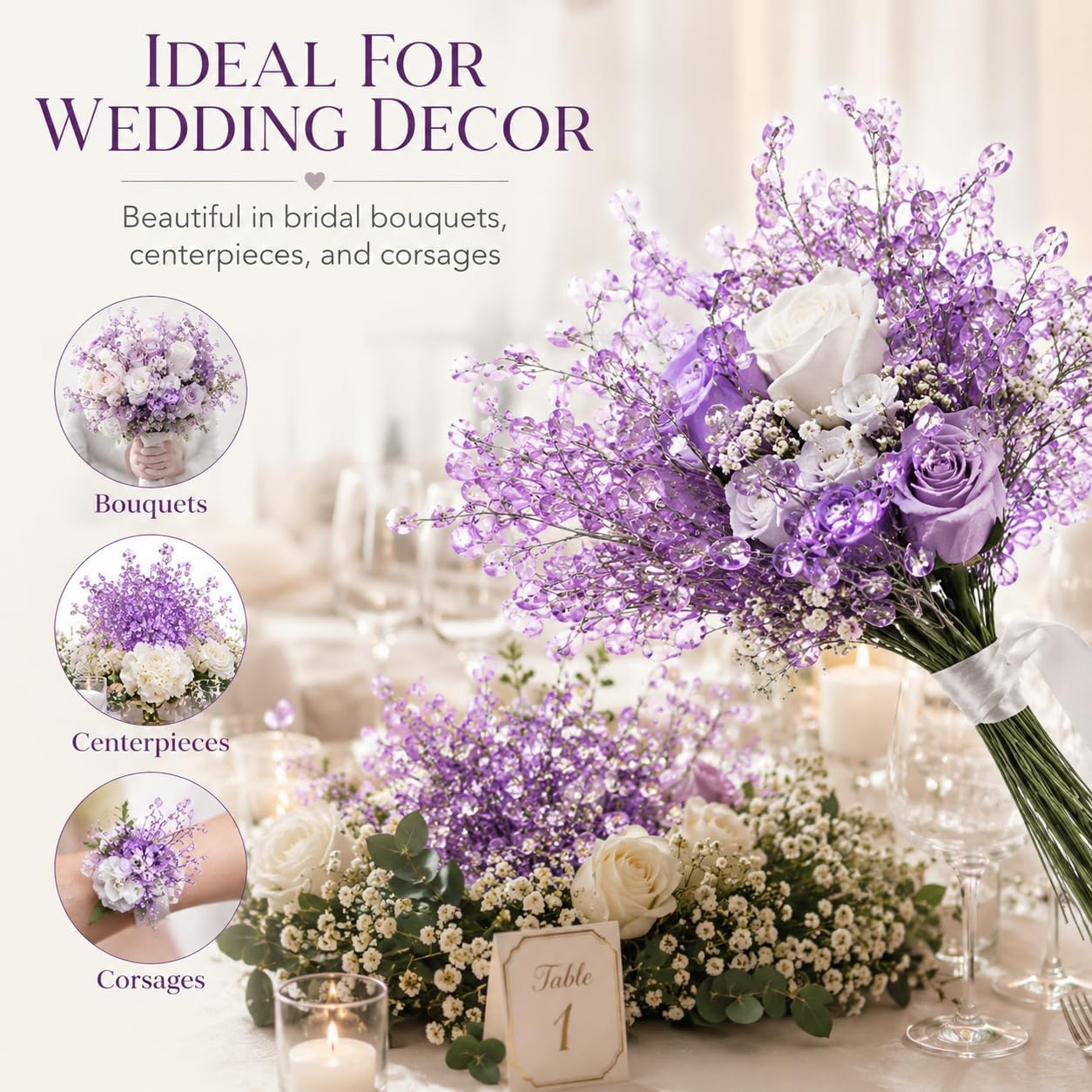 TYIIPLUS™ 50 Pcs Crystal Bead Floral Picks – Sparkling Decorative Stems for Bouquets & Home Decor