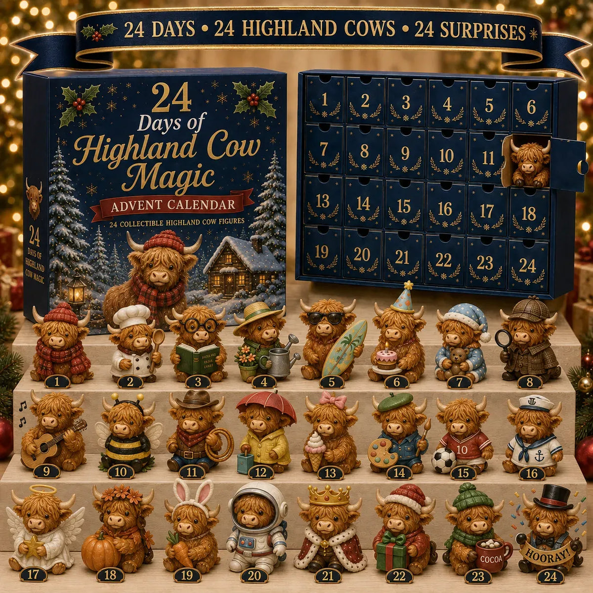 🐮 24 Days of Highland Cow Advent Calendar | 24 Unique Highland Cow Characters with Different Outfits, Hobbies & Personalities for a Cozy Christmas Countdown 🎄