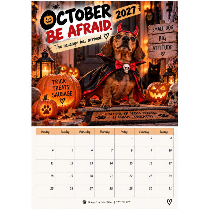 TYIIPLUS™ 2027 Funny Dachshund Wall Calendar – Sarcastic Sausage Dog Calendar, A4 Monthly Dog Lover Gift