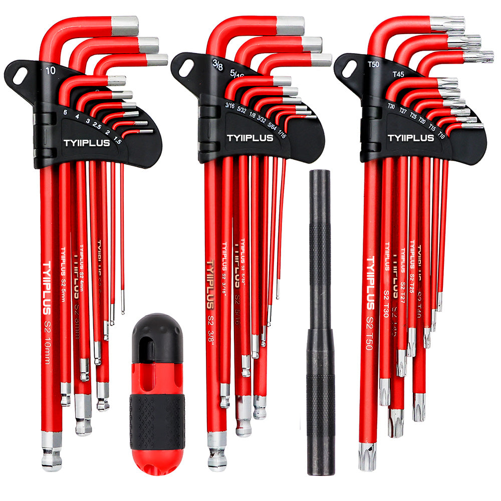 TYIIPLUS 30-Piece Long Arm Ball End L-Hex & Torx Key Set with Grip Handle