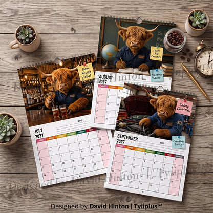 🐮 Highland Cows Working 2027 Calendar