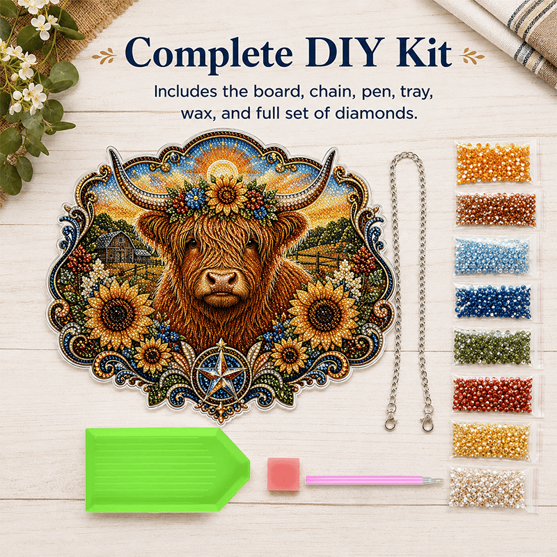 ✨🐮 Highland Cow Diamond Art Hanging Ornament Kit