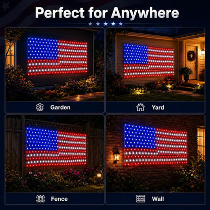 Solar American Flag Net Lights – Waterproof Outdoor LED Patriotic Decorations for 4th of July & Memorial Day