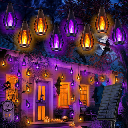 Solar Flickering Flame Hanging Lantern String Lights