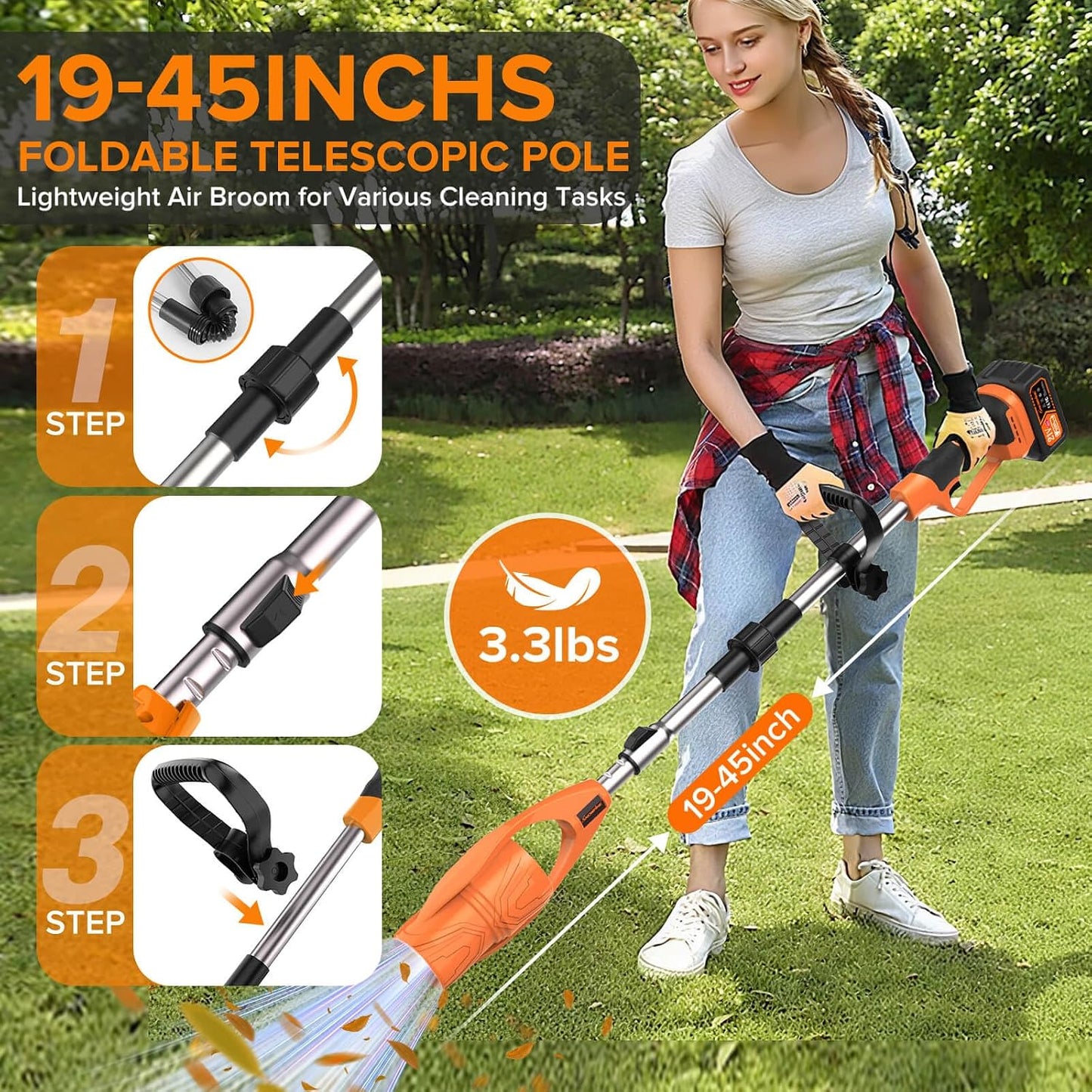 TYIIPLUS Handheld Cordless Leaf Blower with Adjustable & Foldable Pole