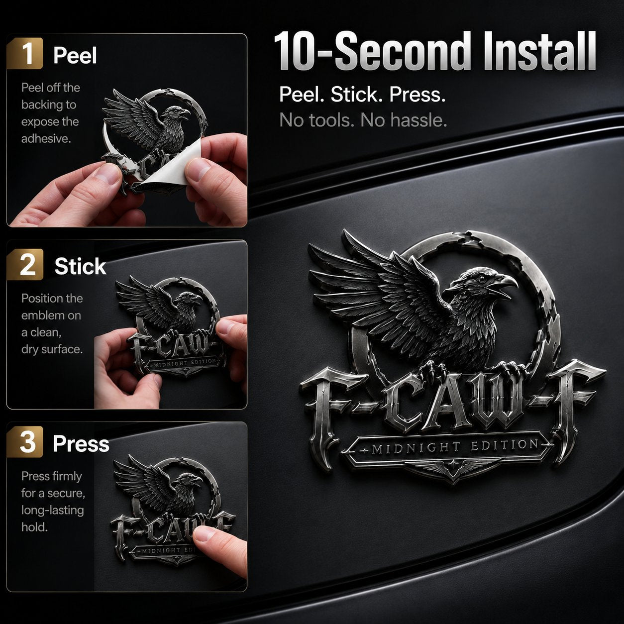 🦅 F-CAW-F Midnight Edition Metal Emblem - Premium Attitude Decal