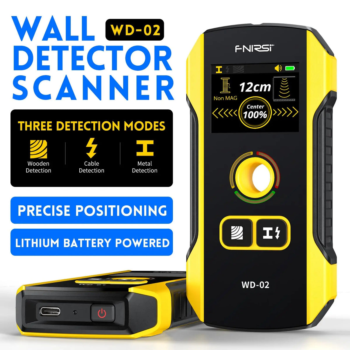 WD-02 6 in 1 Rechargeable Stud Finder Wall Scanner, TFT Display