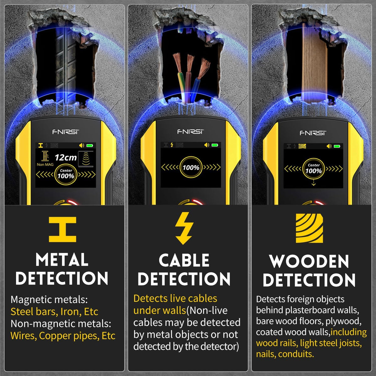 WD-02 6 in 1 Rechargeable Stud Finder Wall Scanner, TFT Display