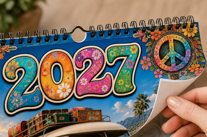 🌼 2027 Hippie Boho Wall Calendar – Retro Road Trip Calendar