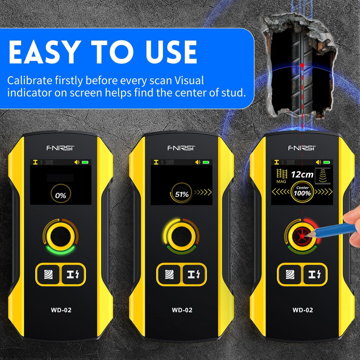 WD-02 6 in 1 Rechargeable Stud Finder Wall Scanner, TFT Display