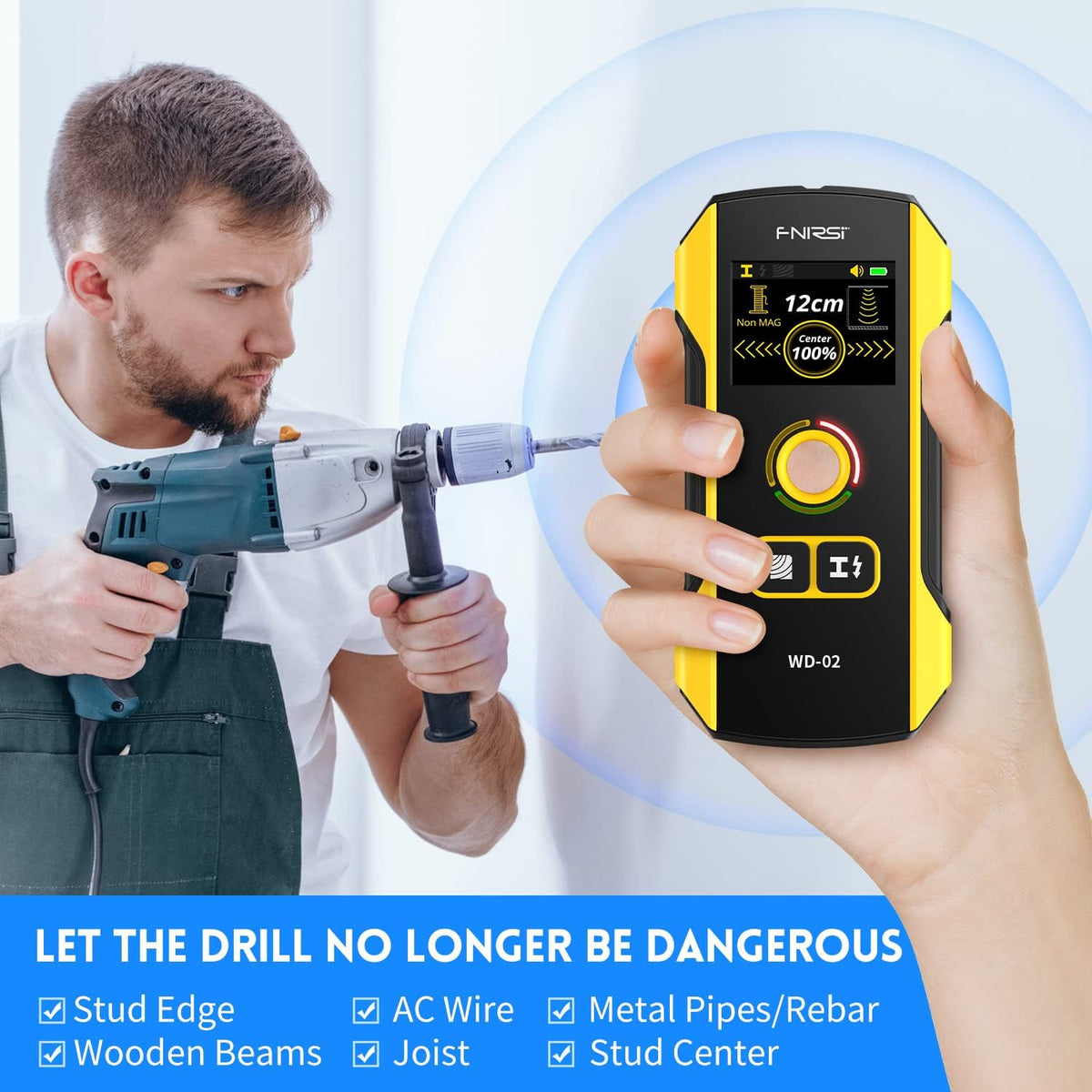 WD-02 6 in 1 Rechargeable Stud Finder Wall Scanner, TFT Display