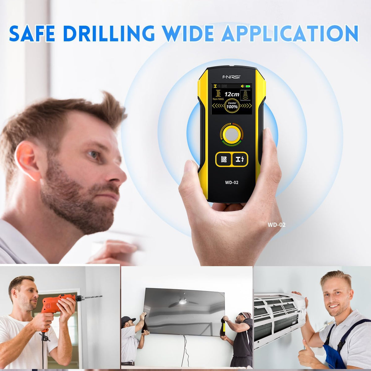 WD-02 6 in 1 Rechargeable Stud Finder Wall Scanner, TFT Display