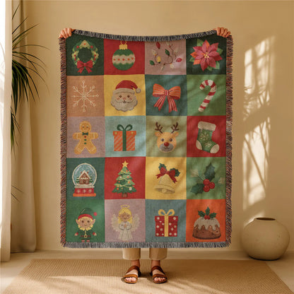 Halloween Patchwork Woven Throw Blanket with Tassels
